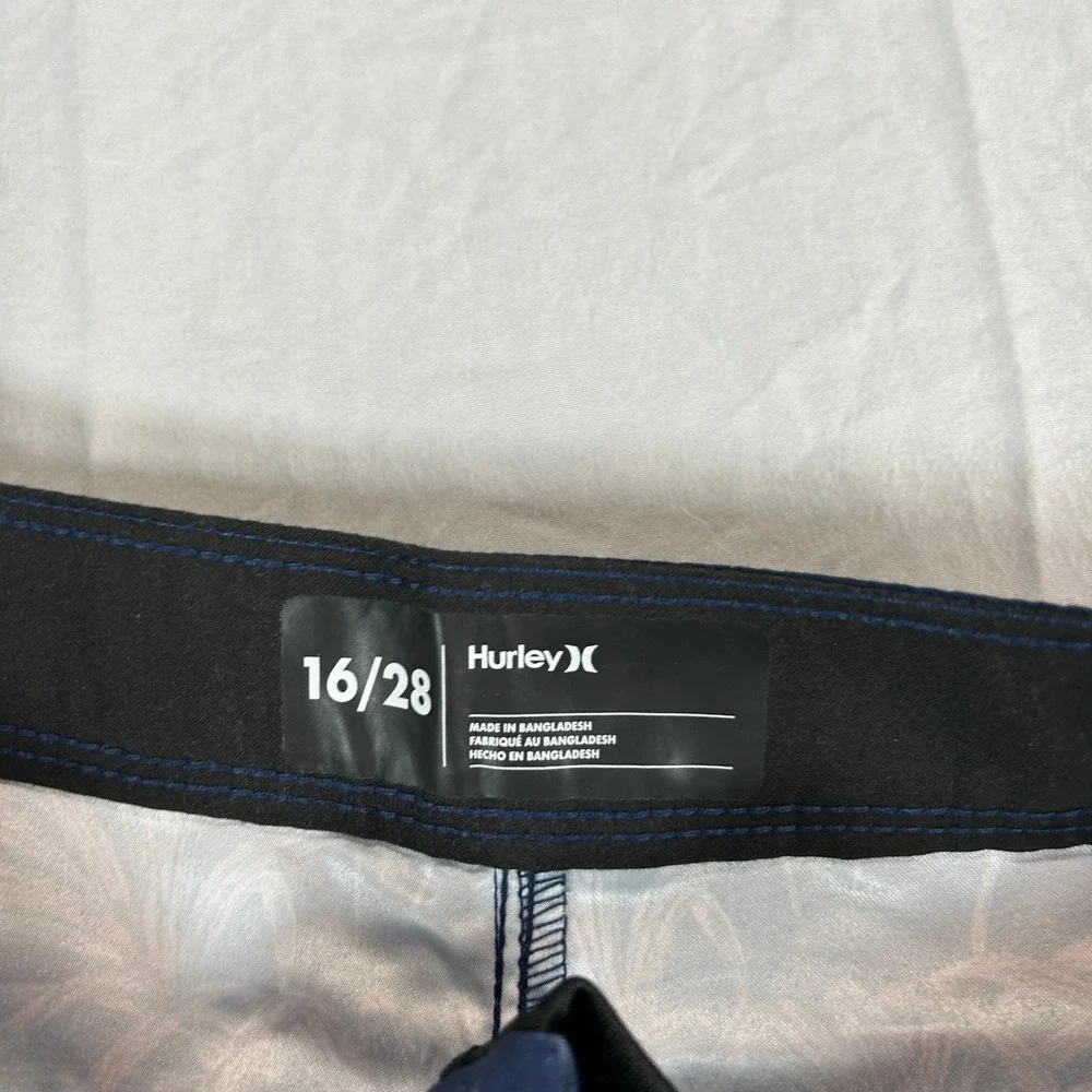 Hurley Boys Board Shorts Midnight Navy Floral Striped Swim‎ Trunks Size 16 28W